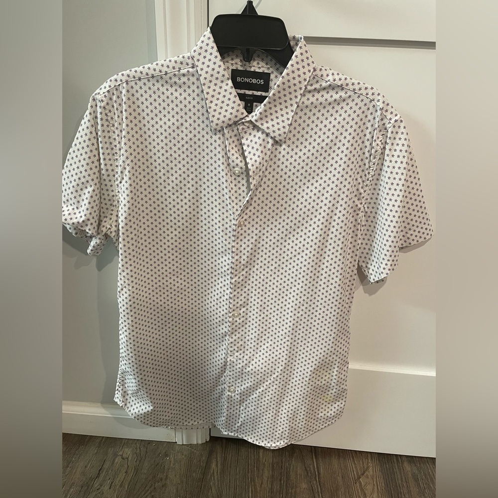 Bonobos Slim Fit Short Sleeve Button Down Shirt White Pink Floral Size Medium